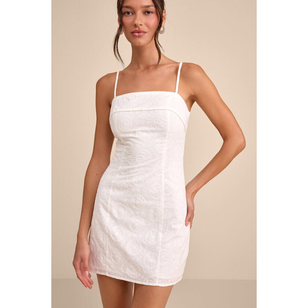 Lulus Canella White Embroidered Tie-back Mini Dress - Size XS